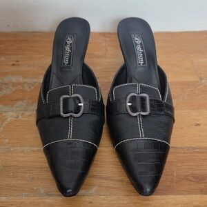 Brash Black Pointed Mule with Buckle Accent